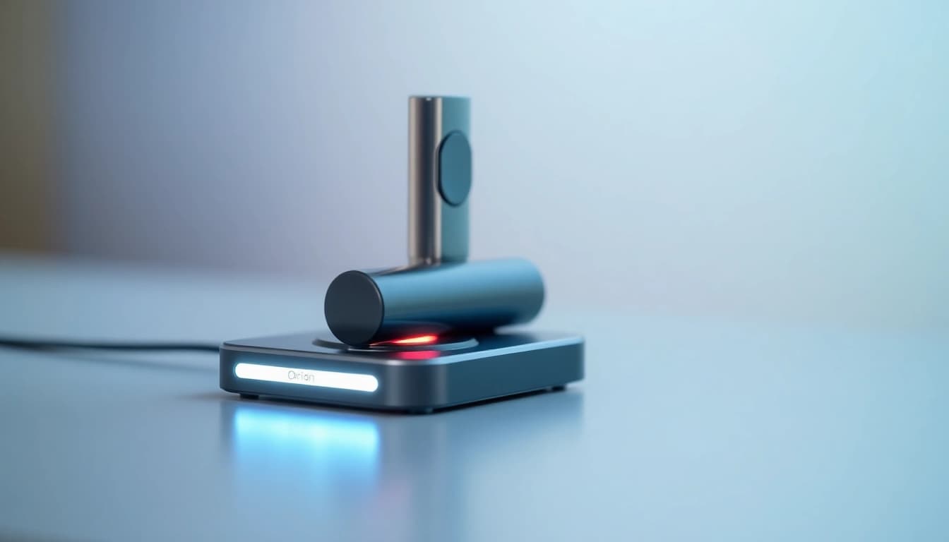 Determine how do i know when my orion vape is charged with a close-up of a charged Orion vape on its station.