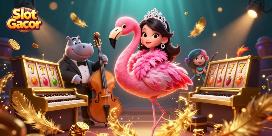 Mainkan Slot Gacor dengan fitur menarik dan simbol keberuntungan dalam ilustrasi casino yang menakjubkan.