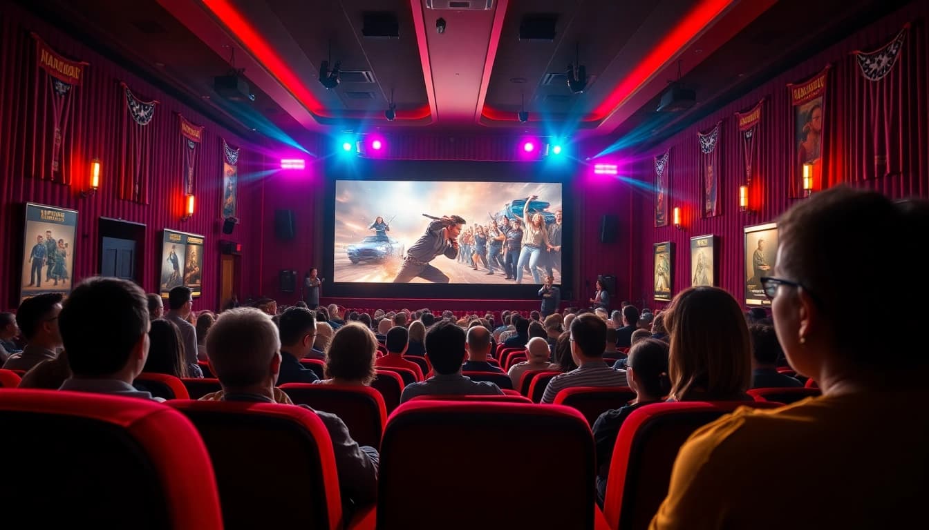 ผู้คนกำลังตื่นเต้นกับการดูภาพยนตร์ที่ 7-hd.com ในโรงภาพยนตร์ที่อบอุ่น ตื่นตาตื่นใจ.