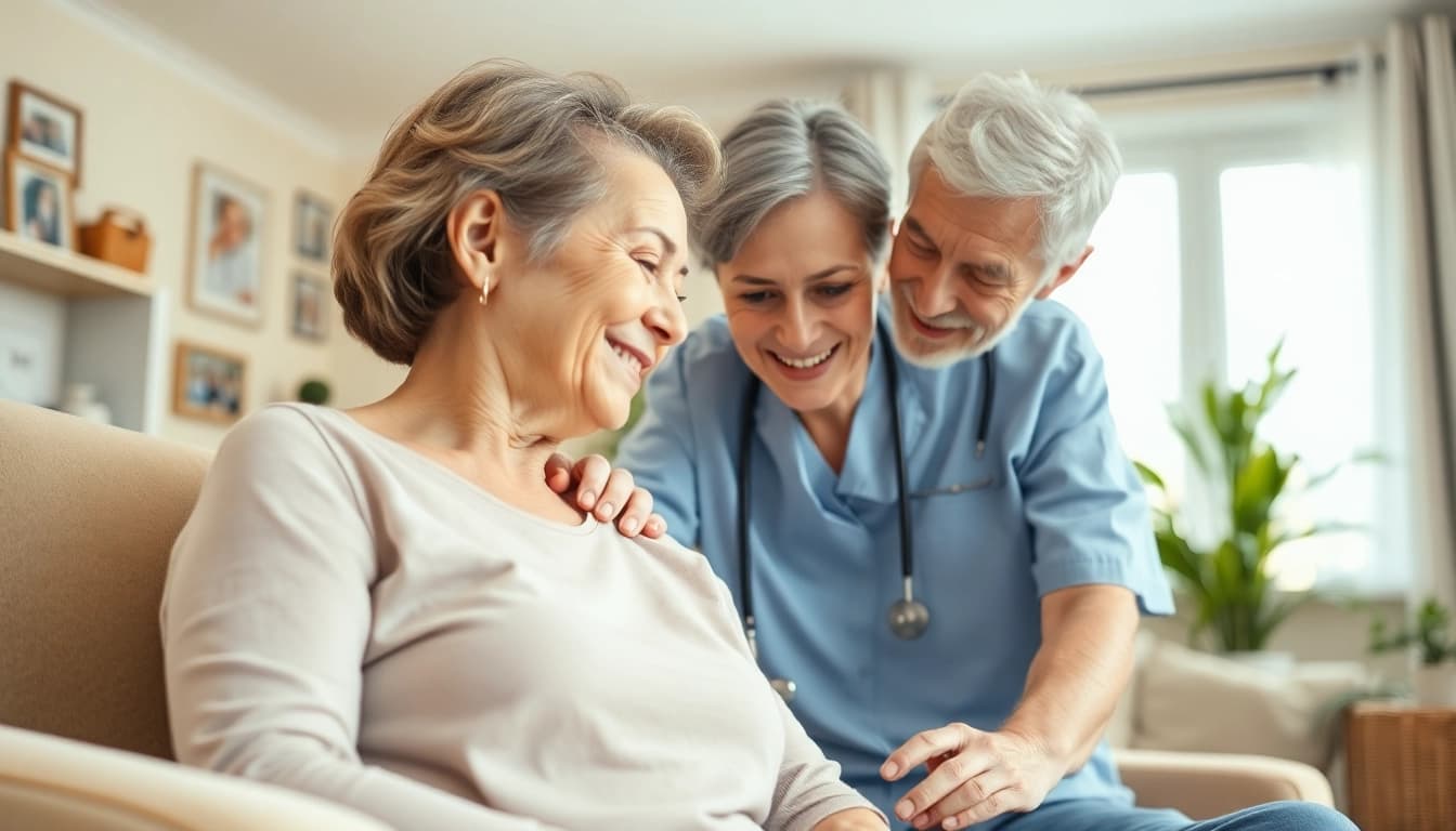 Caregiver providing in home care near me assistance with compassion in a cozy environment.