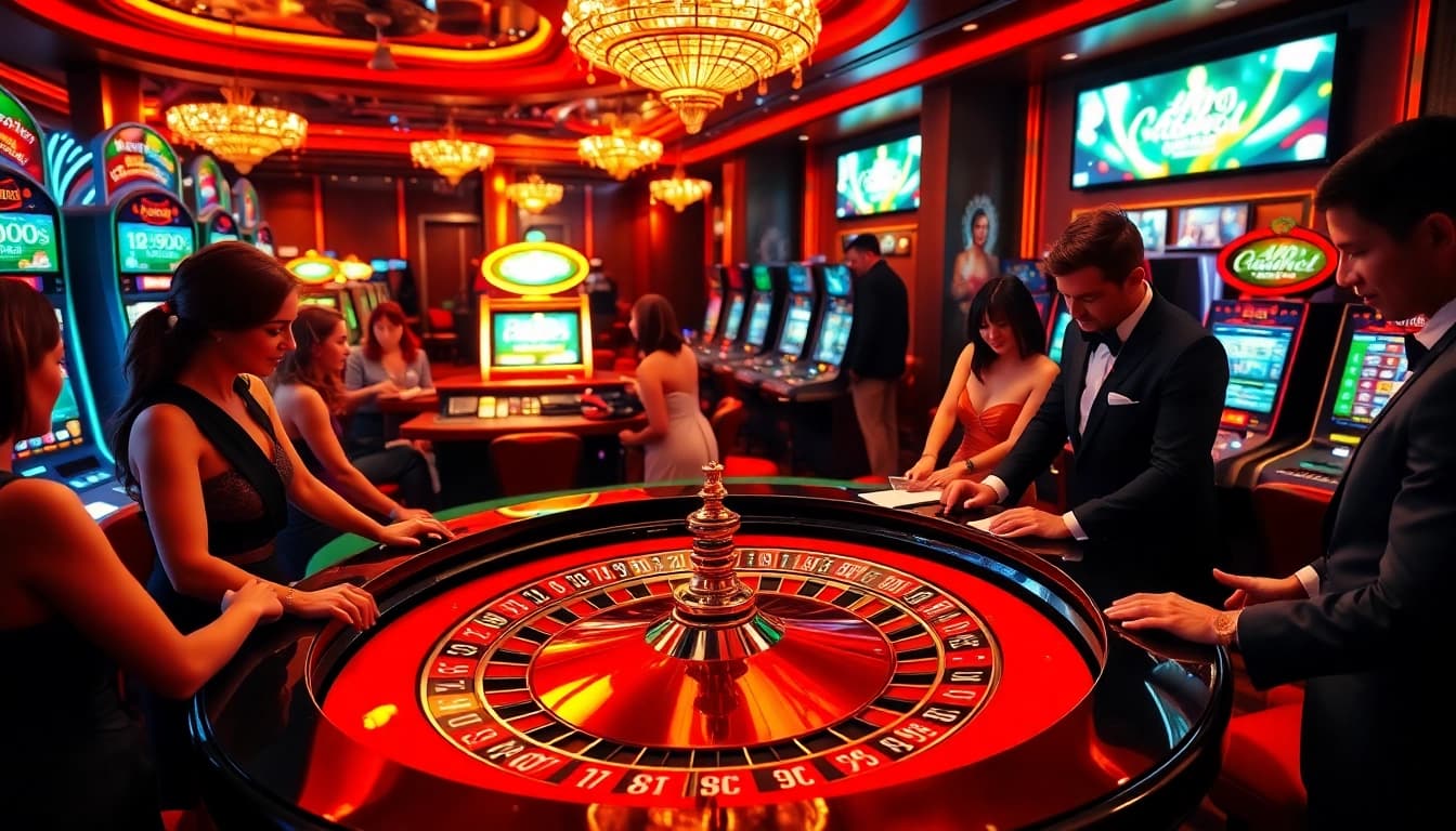 Découvrez l’excitation du meilleur casino en ligne 2026 avec des joueurs enthousiastes à une table de roulette.