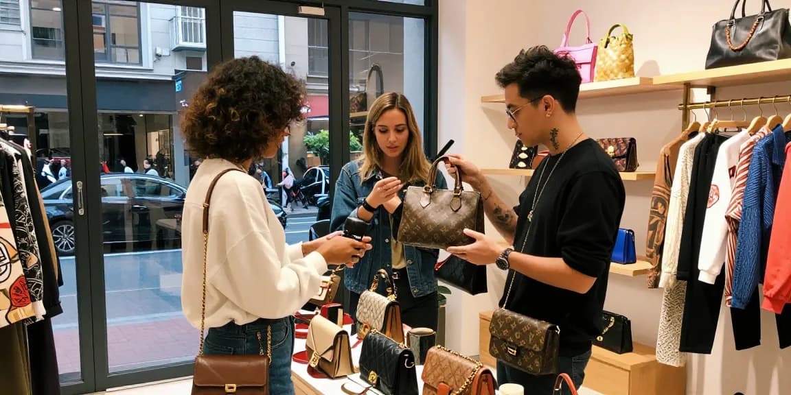 Luxury replica handbags displayed in a chic boutique, highlighting the fashion lifestyle around 명품 레플리카.