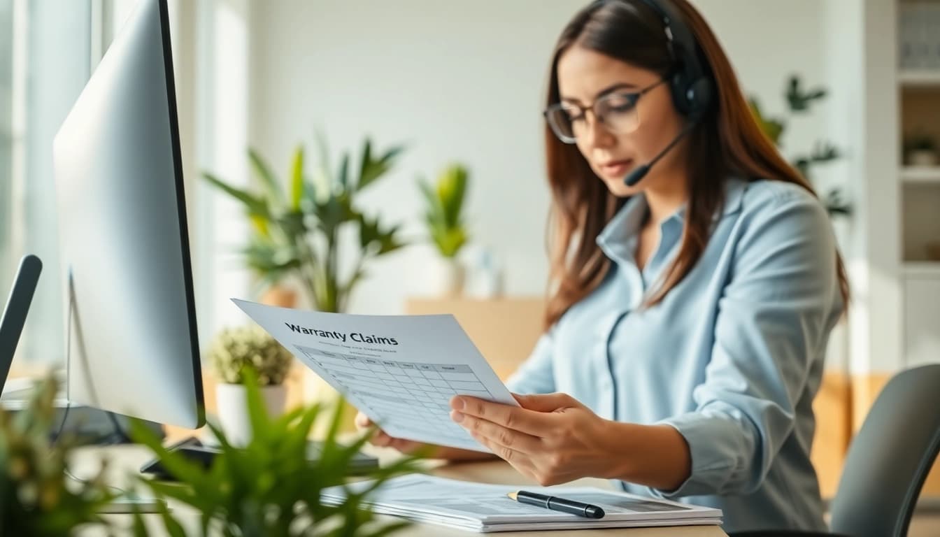 Streamlined process for fast warranty claims reviewed by a representative in a professional setting.
