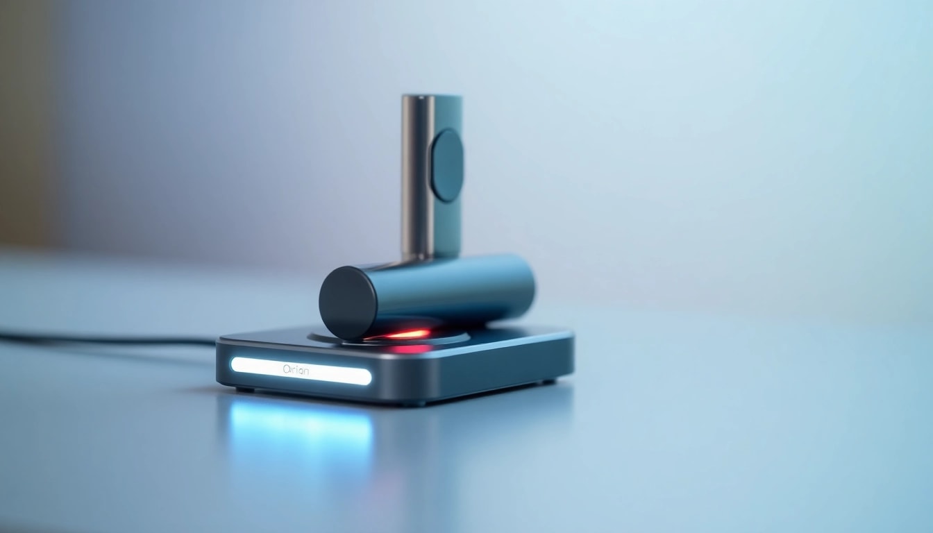 Determine how do i know when my orion vape is charged with a close-up of a charged Orion vape on its station.