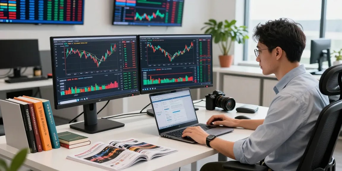 Dynamic workspace showing a data analyst using the STI index quote API to monitor real-time stock data.