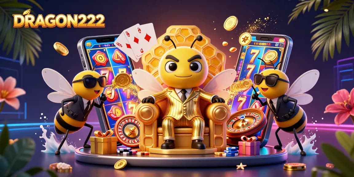 Experience thrilling gameplay with DRAGON222 featuring bold slot games, golden coins, and vibrant characters.