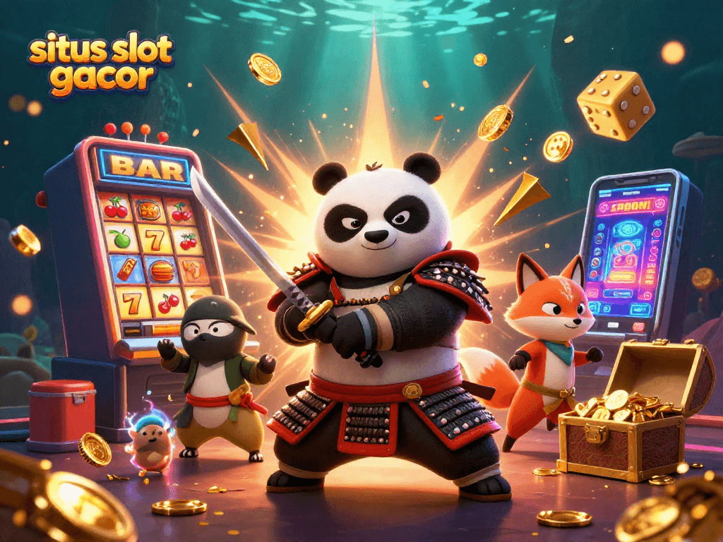 Experience the thrill of winning at situs slot gacor with an exciting 3D illustration of dynamic casino elements.