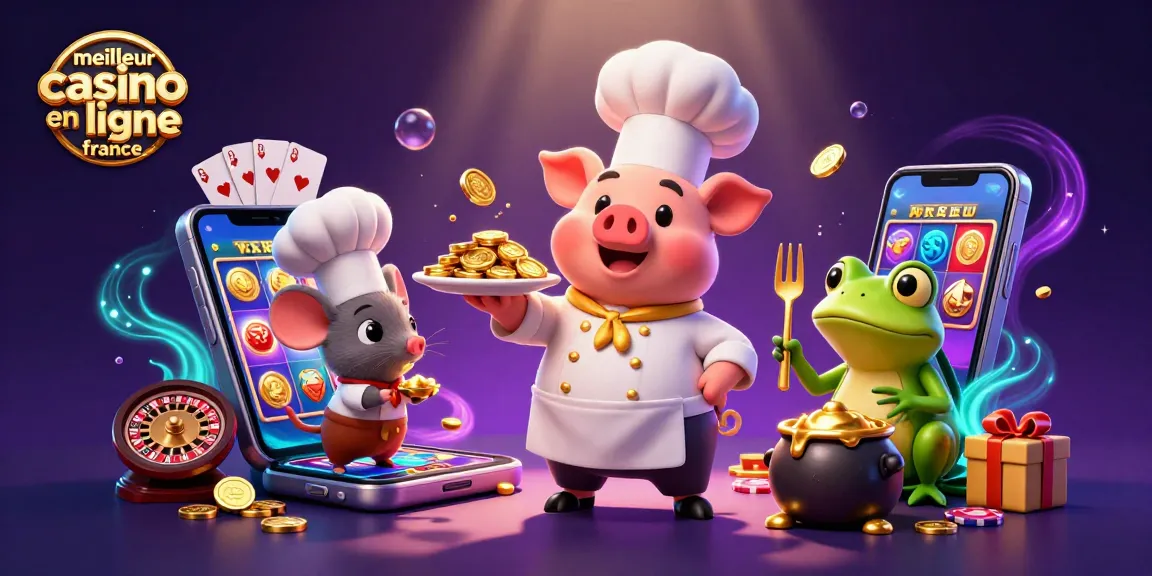 Illustration colorée illustrant le meilleur casino en ligne France avec des personnages de jeu adorables.
