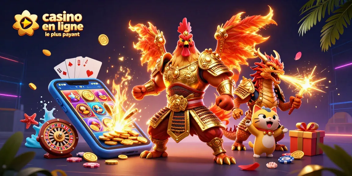 Illustration d'un puissant casino en ligne le plus payant avec des personnages et des éléments de jeux animés.