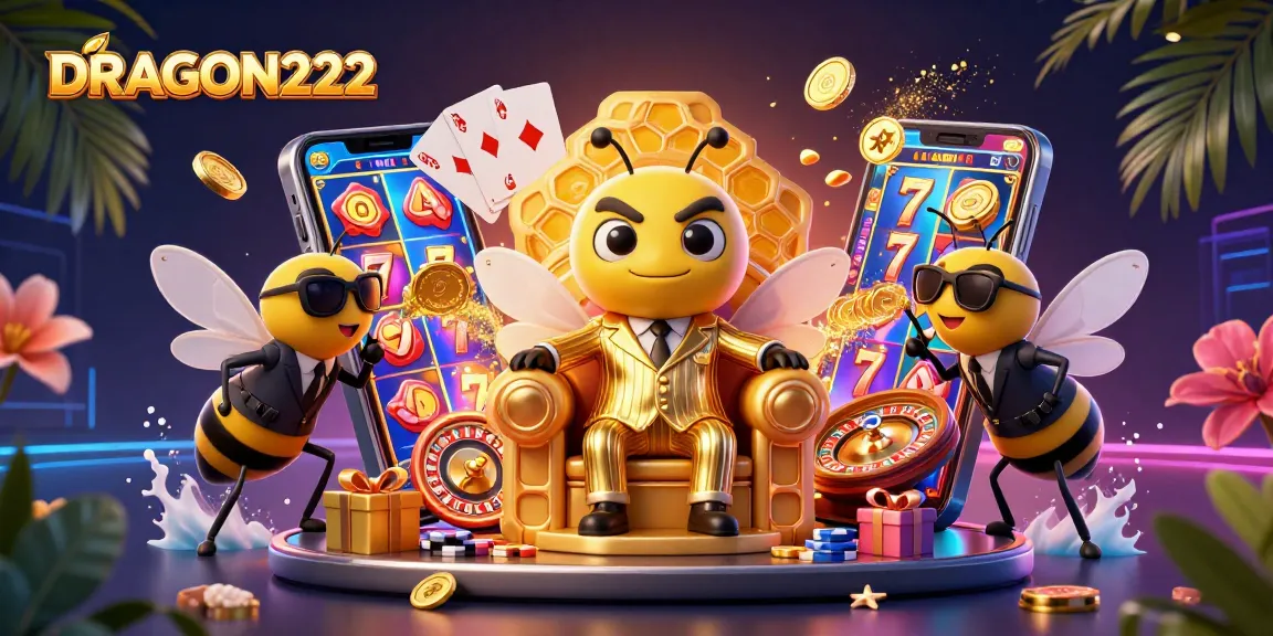 Experience thrilling gameplay with DRAGON222 featuring bold slot games, golden coins, and vibrant characters.