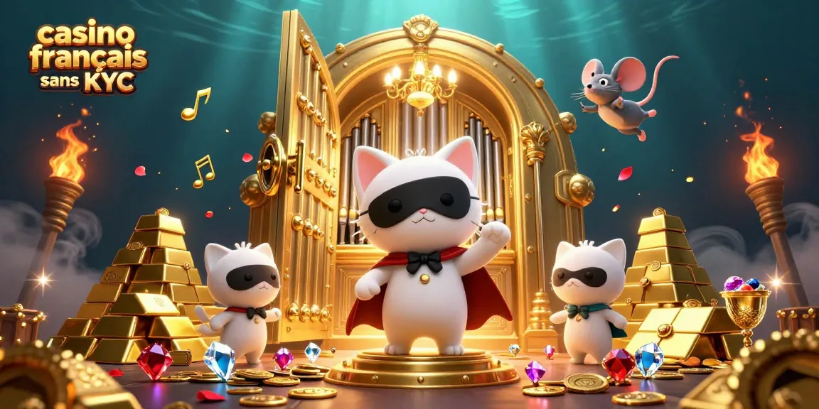 Illustration captivante d'un casino français sans KYC, mettant en scène des personnages animés et des éléments de jeu