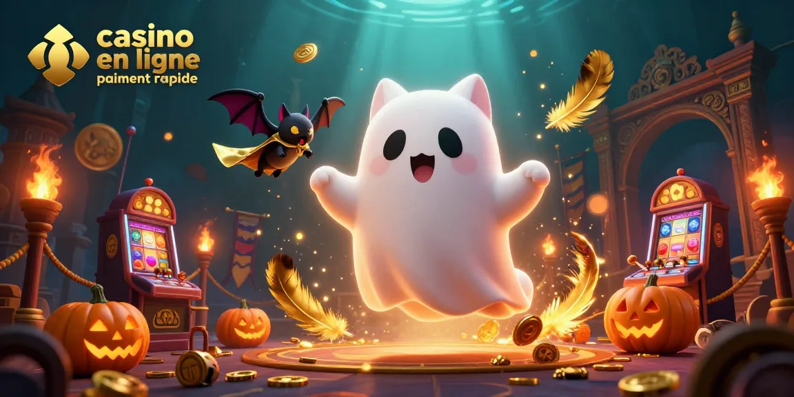 Découvrez les éléments de jeu d'un casino en ligne paiement rapide avec un chat fantôme et une chauve-souris.