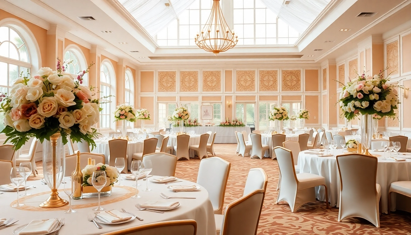 Elegant wedding event space Jacksonville featuring beautifully set tables and natural lighting.
