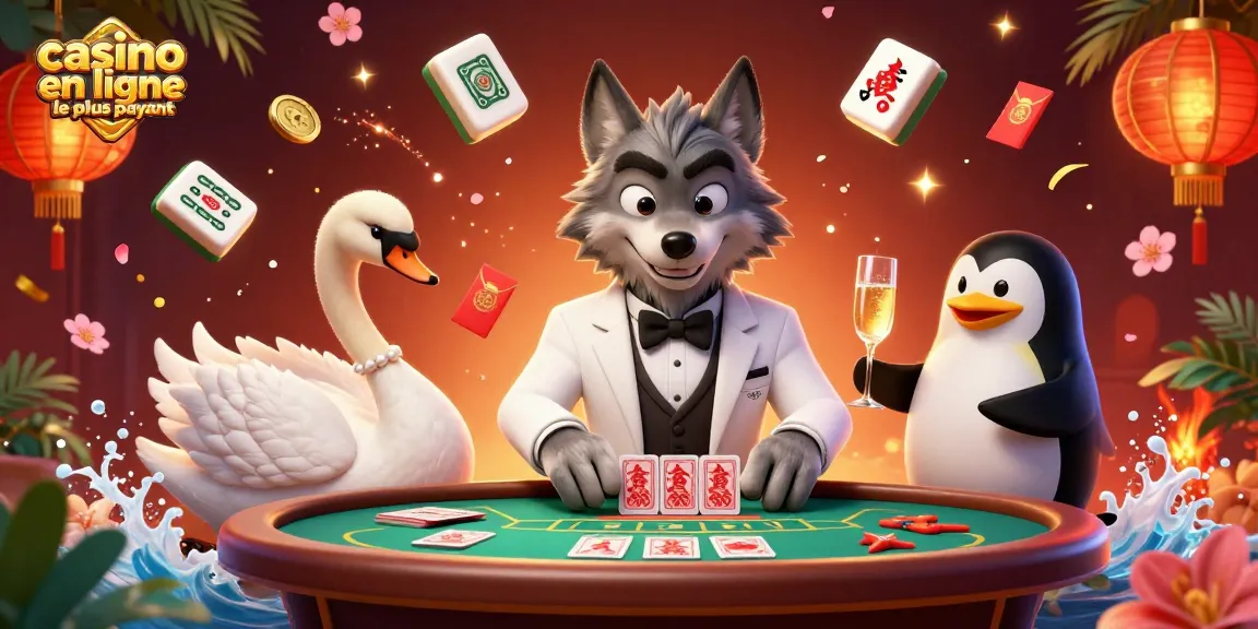 Illustration dynamique d'une scène de casino en ligne le plus payant avec des personnages animés jouant aux cartes.