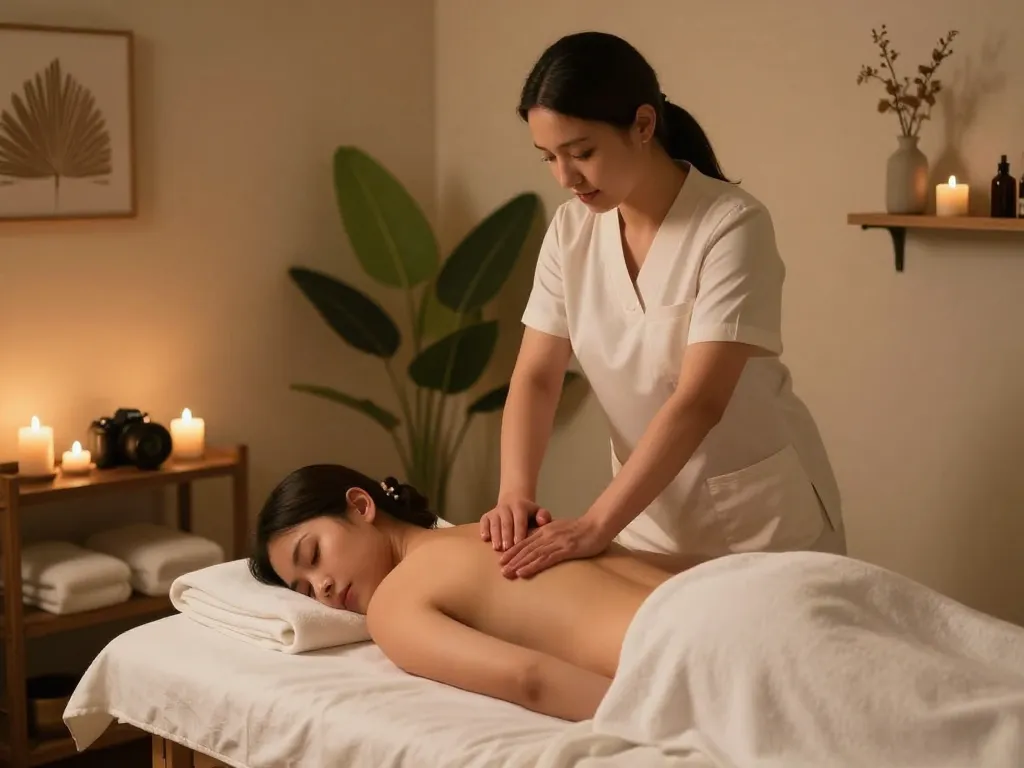 Enjoying a relaxing 천안스웨디시 massage in a tranquil spa setting.