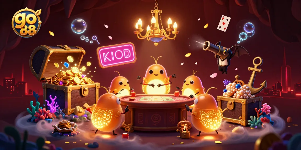 Experience the excitement of go 88 with lively glowworms illuminating a vibrant casino scene.