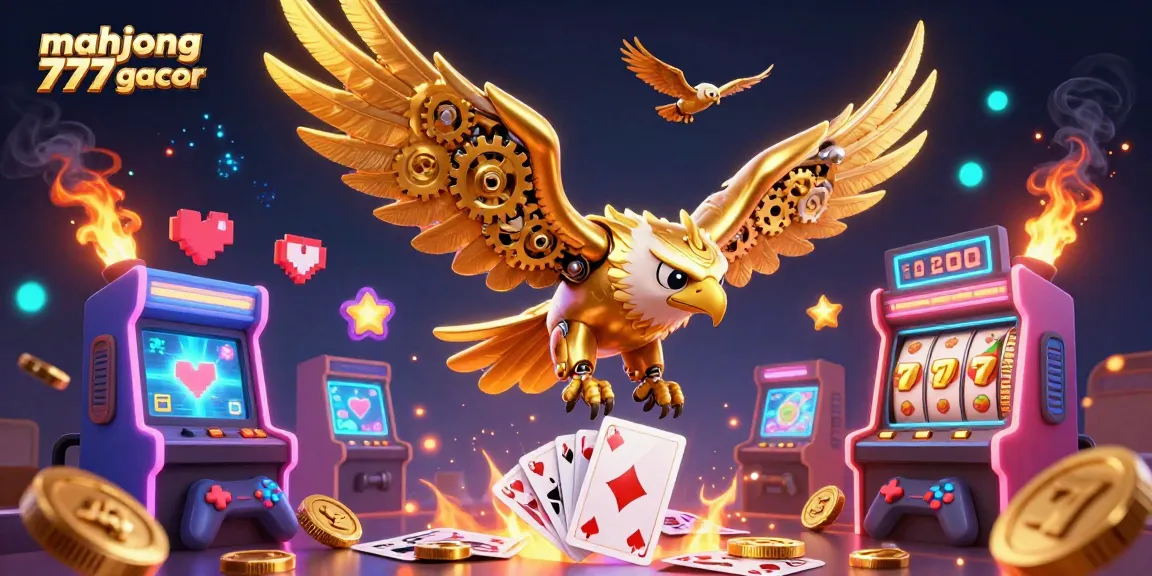 Experience thrilling gaming action with mahjong 777 gacor amidst a vibrant 3D casino scene.