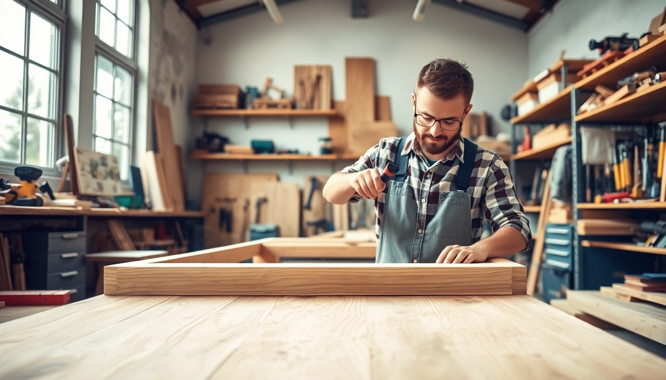 Carpentry apprenticeship: Professional carpenter skillfully working on a wooden project.