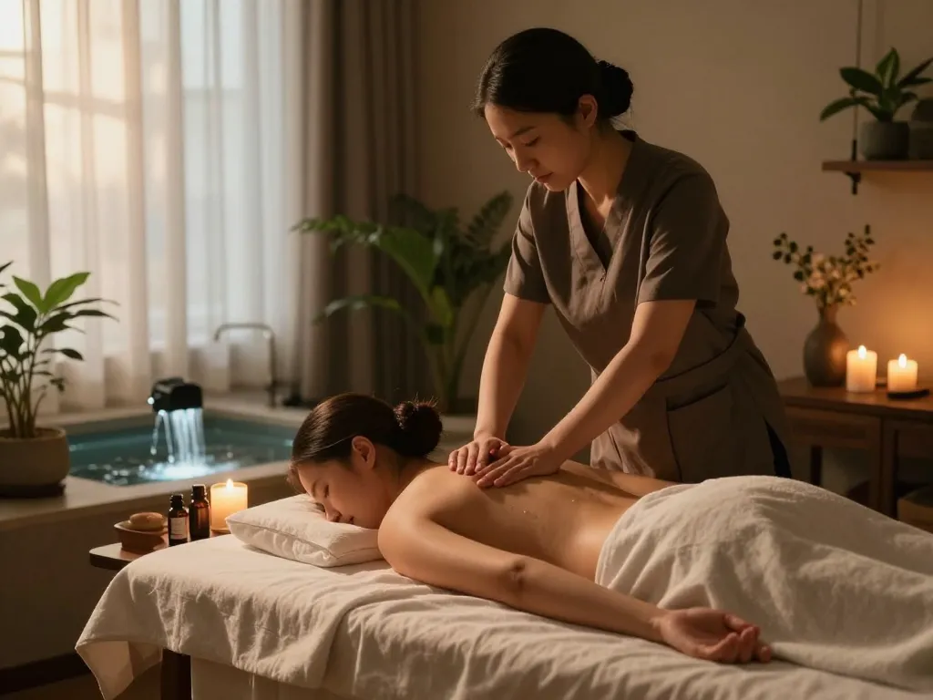 Relaxing 삼산동마사지 scene with a tranquil spa environment and soothing massage techniques