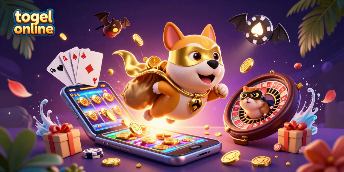 Menangkan togel online dengan karakter pahlawan 3D membawa koin emas di latar belakang cerah.