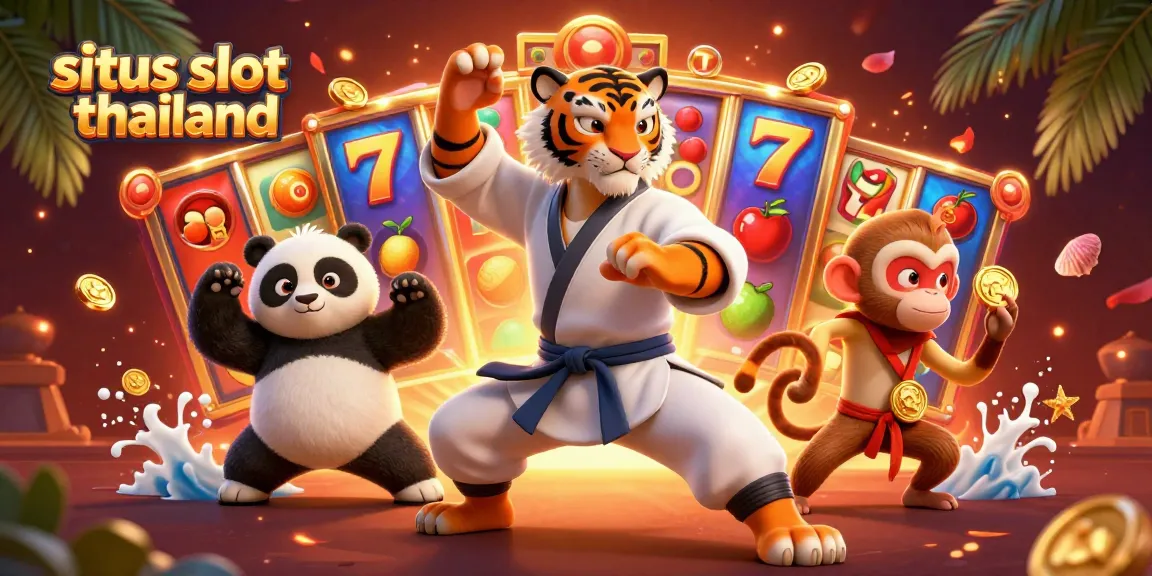 Spin and win at situs slot thailand with dynamic slot reels, jackpot counters, and lucky symbols.
