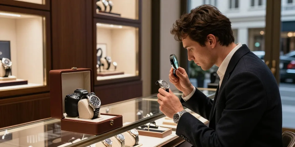 Exploring high-quality 시계 레플리카 in a luxurious watch boutique environment.