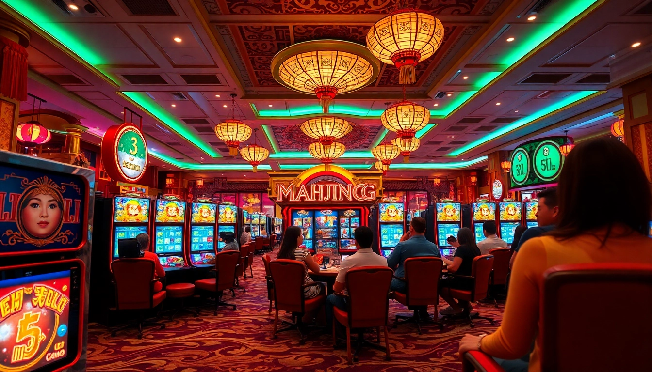 Memutar slot demo Mahjong yang menarik dengan grafis yang cerah dan pemain yang gembira.