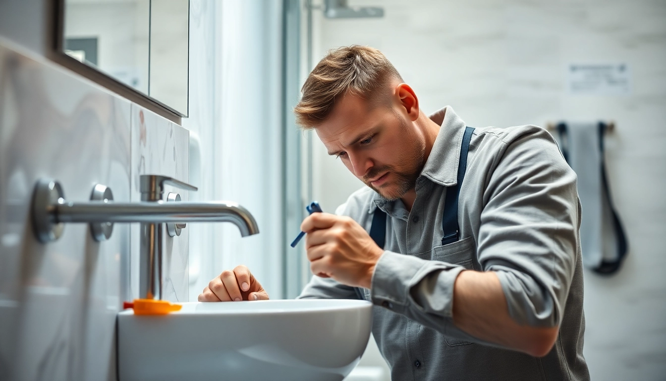 Fachmann installiert hochwertige Produkte von sonni sanitär GmbH in modernem Badezimmer.