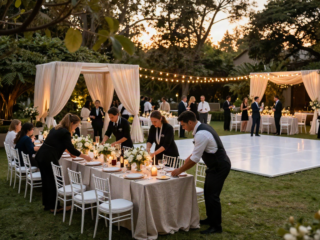 Stunning outdoor event rentals showcasing a beautifully arranged wedding setup.