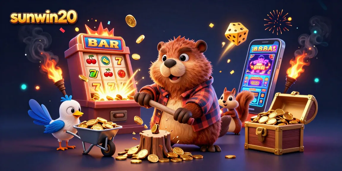 Experience the excitement of winning with sunwin20 as the cartoon beaver chops a tree raining gold coins!