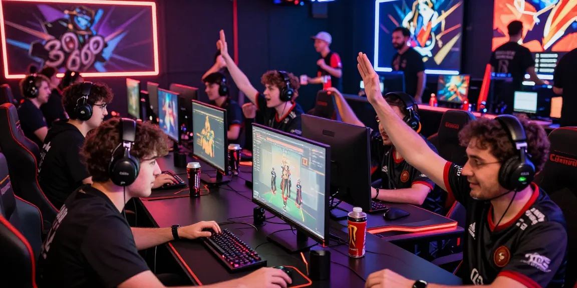rokok88 login gaming community scene with players competing in esports tournaments and celebrating victories.