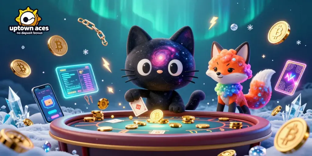 Experience the excitement of the uptown aces no deposit bonus with a captivating cosmic casino scene.