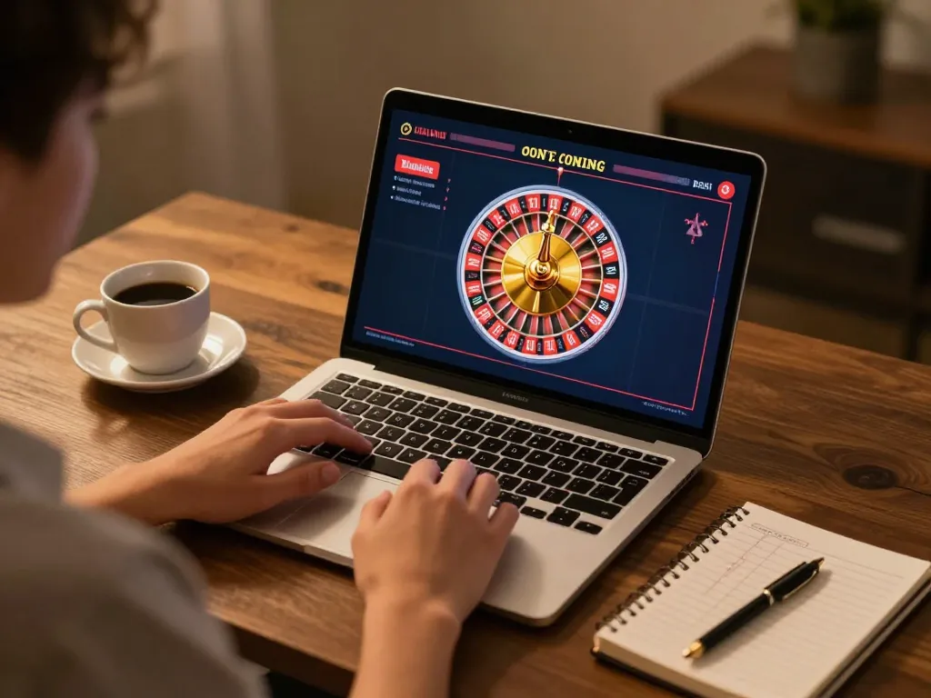 Engaging online gaming session at https://rr88k1.com/, showcasing roulette on laptop for strategic betting.