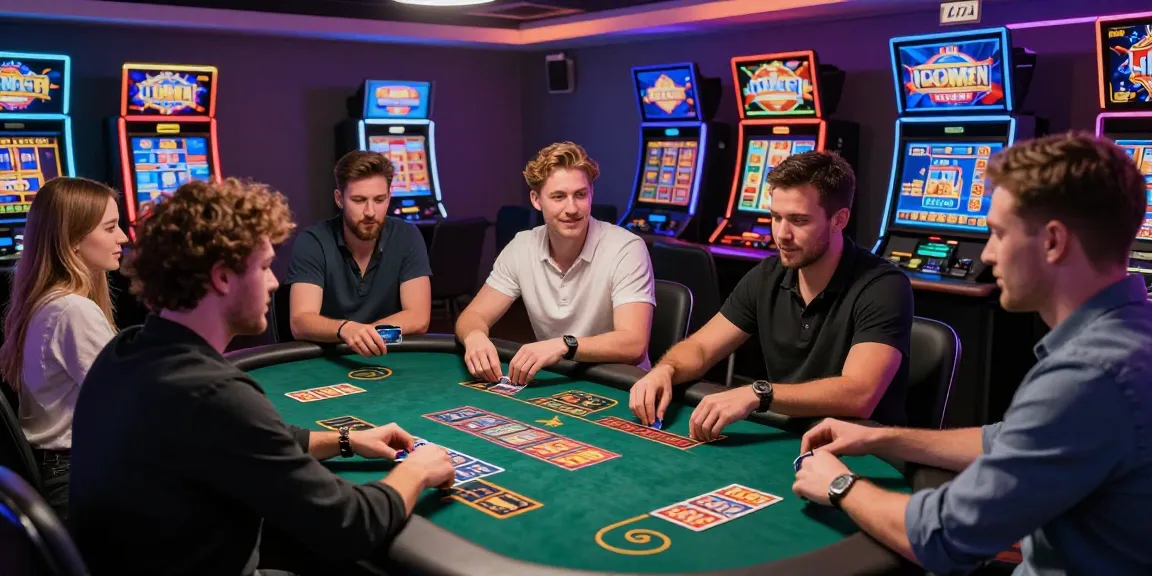 Exciting gaming atmosphere at credit card casinos, highlighting thegbhouse.co.uk options with players engaged in vibrant games and card payments.