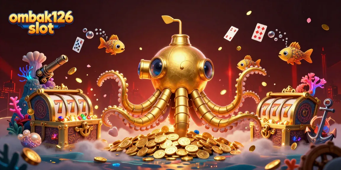Experience the thrill of ombak126 slot with a vibrant scene of golden underwater treasures.