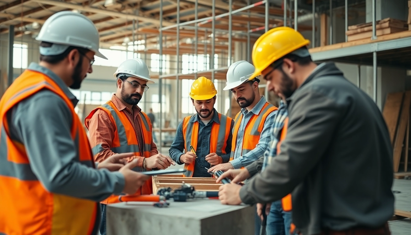 Construction workforce development in action with workers collaborating on-site.
