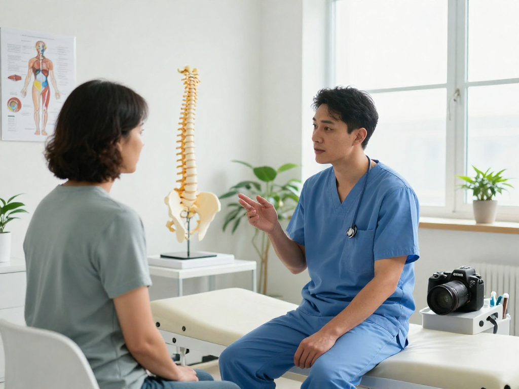 Discussing Bel fıtığı ameliyatı options in a modern medical clinic.