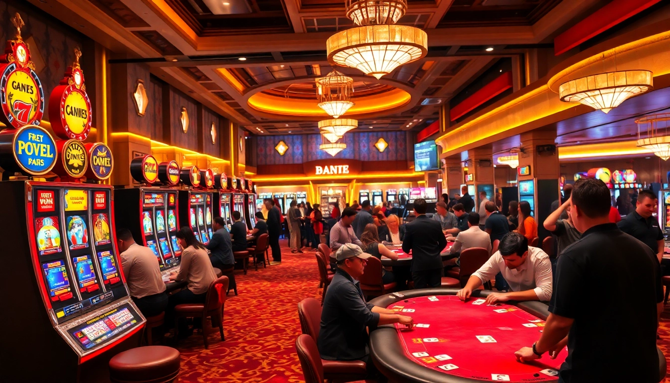 Pengunjung menikmati pengalaman menarik di kasino taiwannow.org/tw/about dengan mesin slot dan meja poker.
