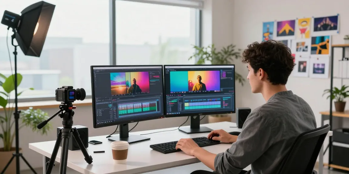 Content creator using seedance 2.0 in a modern digital studio for video production.