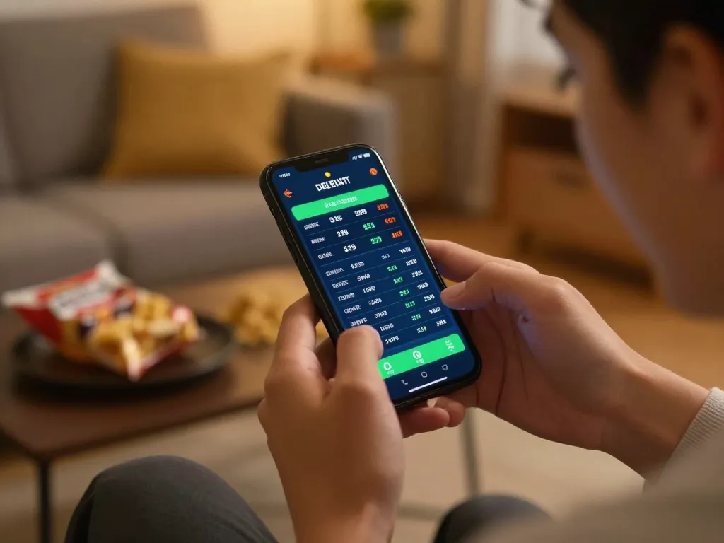 Engaging in mobile sports betting with สล็อตวอเลท option displayed on smartphone at home.