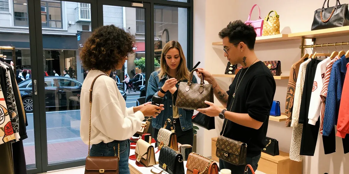 Luxury replica handbags displayed in a chic boutique, highlighting the fashion lifestyle around 명품 레플리카.
