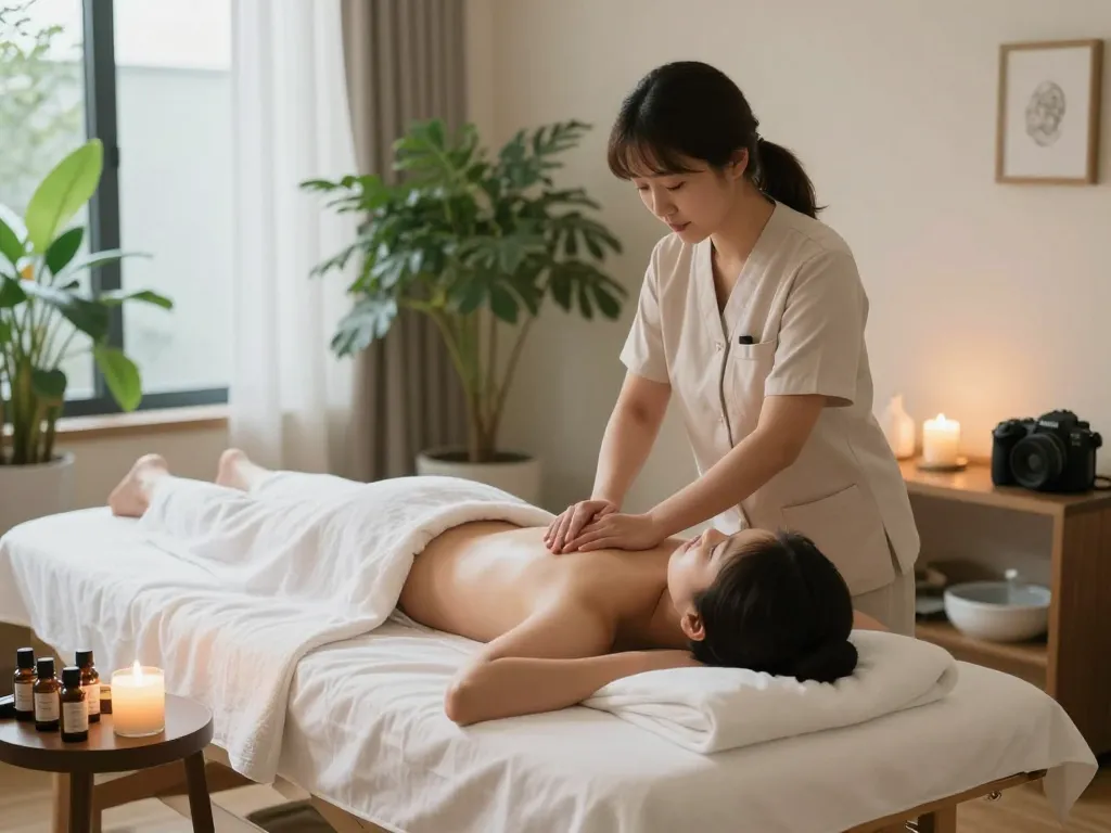 Experience soothing 논현동마사지 in a tranquil massage studio with calming ambiance and professional therapist.