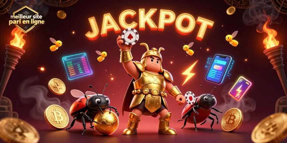 Pariez sur le meilleur site de paris en ligne avec des éléments de casino animés et colorés, comprenant une scène dynamique de gagnants.