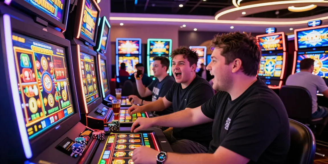 Players enjoying bonus buy slots in a vibrant casino environment, showcasing excitement and colorful graphics.