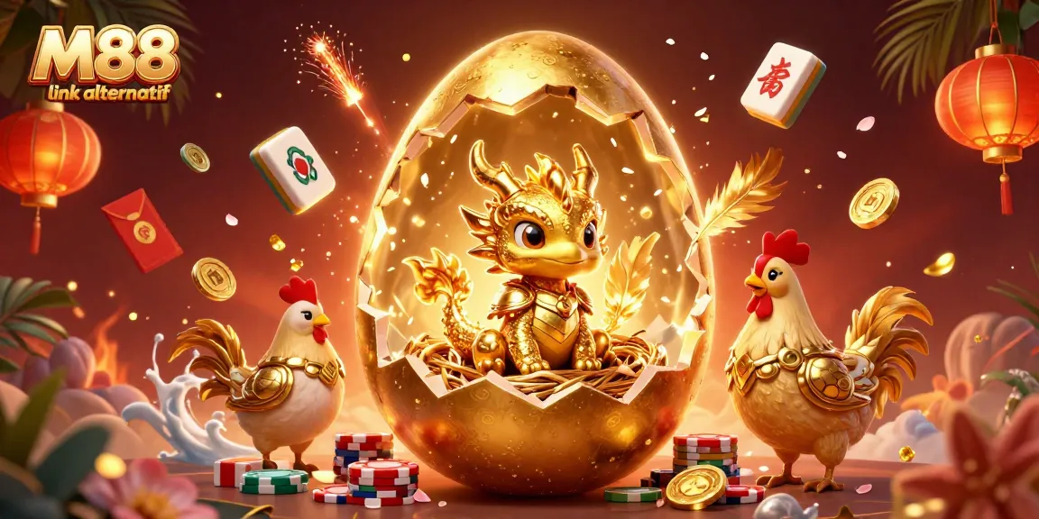 Engage with M88 link alternatif in vibrant action featuring a golden dragon, poker chips, and festive gaming elements.