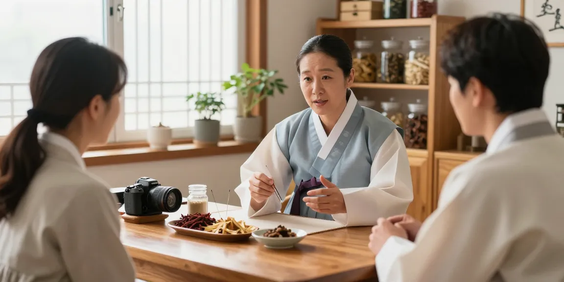 Consultation at 영통한의원 featuring traditional medicine and healing atmosphere.