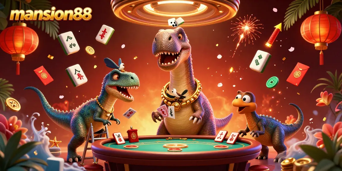 Engage in thrilling card games at mansion88 with festive 3D illustrations showcasing unique characters and elements.