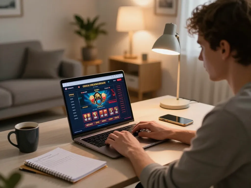 Engaging with Canada online casinos reddit on a laptop in a cozy gaming setup.
