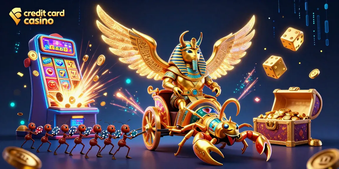 Experience the thrill of a credit card casino with a lavish 3D illustration showcasing epic gaming elements and characters.