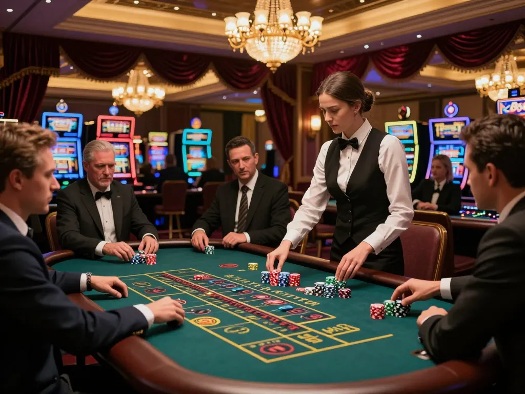 Players engaging in roulette at a casino senza licenza adm, surrounded by vibrant gaming atmosphere and excitement